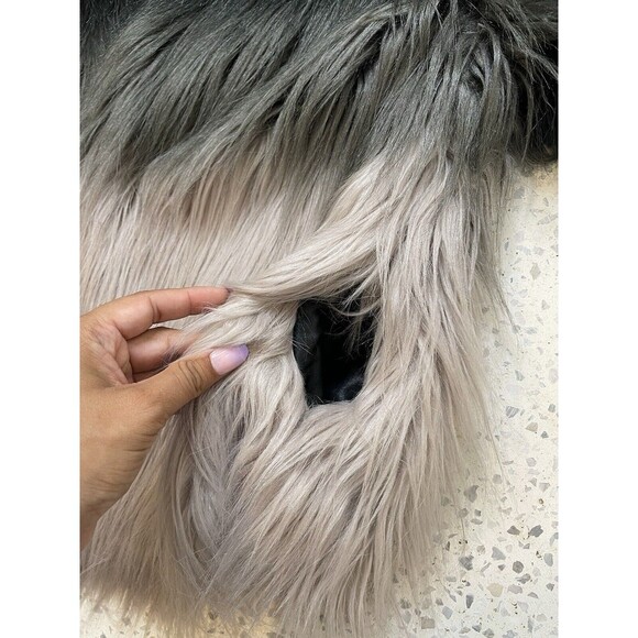 STUNNING Women XL Ombre Faux Fur Coat in Smoked Wool Black Grey Pockets Mob Wife - Picture 10 of 13